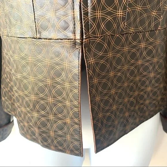 Leather Geometric Dark Brown Fitted Jacket - Picture 10 of 14